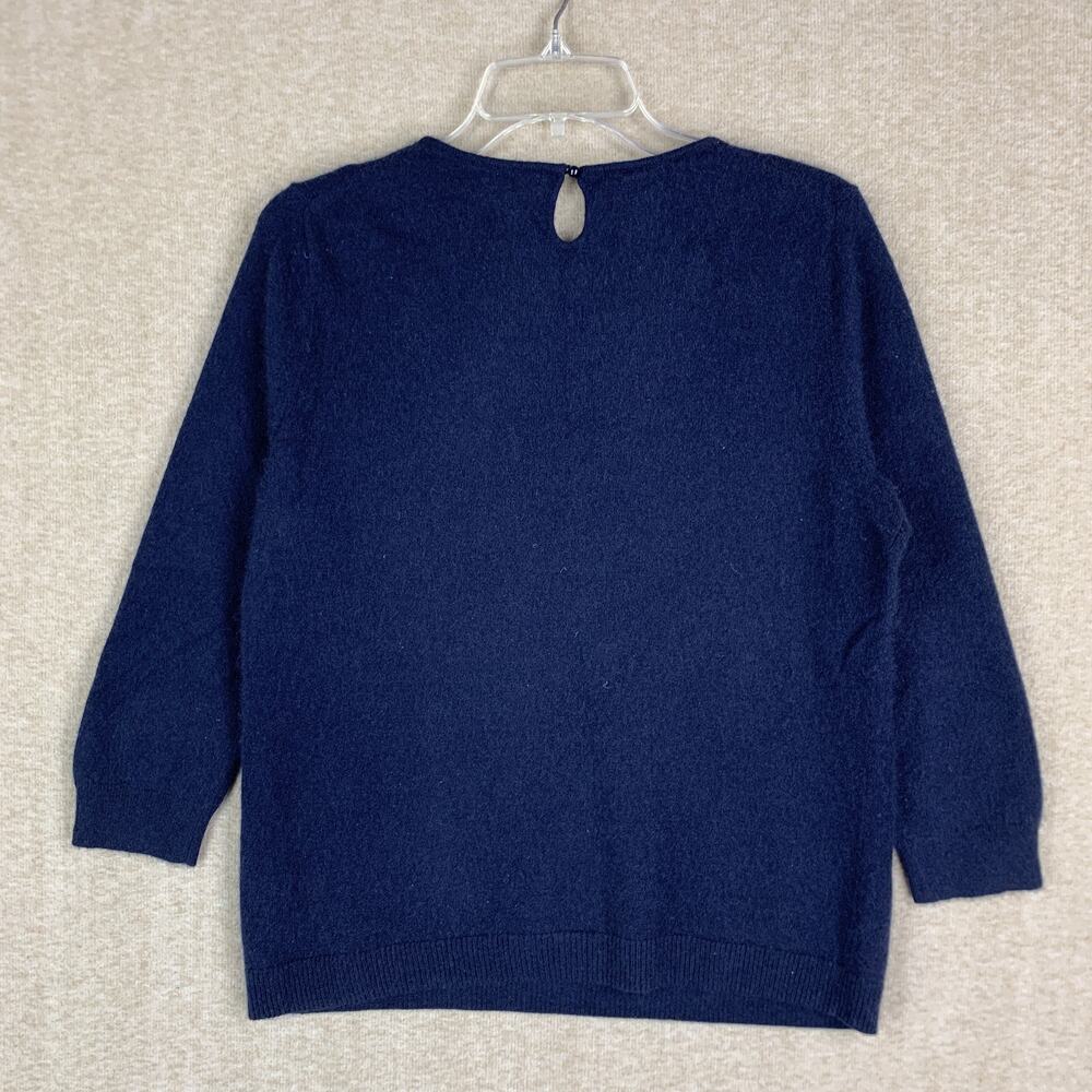 Talbots 100% Pure Cashmere Women’s Sweater Large Navy 3/4 Length Cozy Preppy - Picture 6 of 9